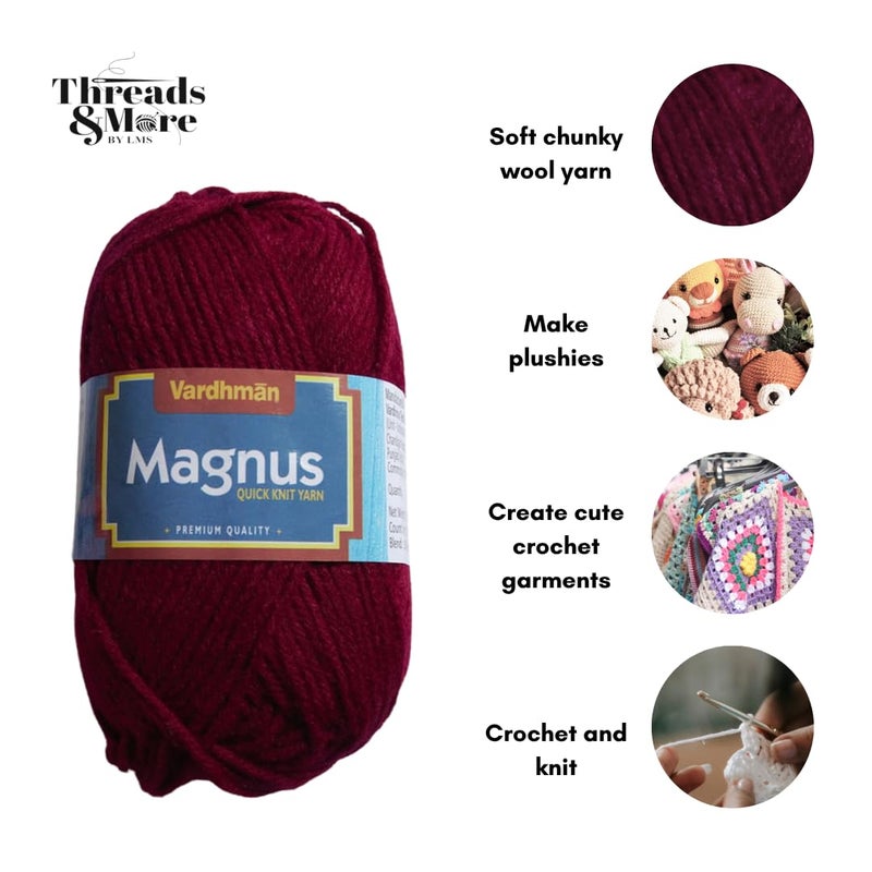 Vardhman Threads Vardhaman Magnus Acrowool Acrylic Hand Knitting and Crochet Yarn. Pack of 1 Ball - 100Gms. Shade No - 021,Maroon, Shade Number -21,4 ply - Image 2