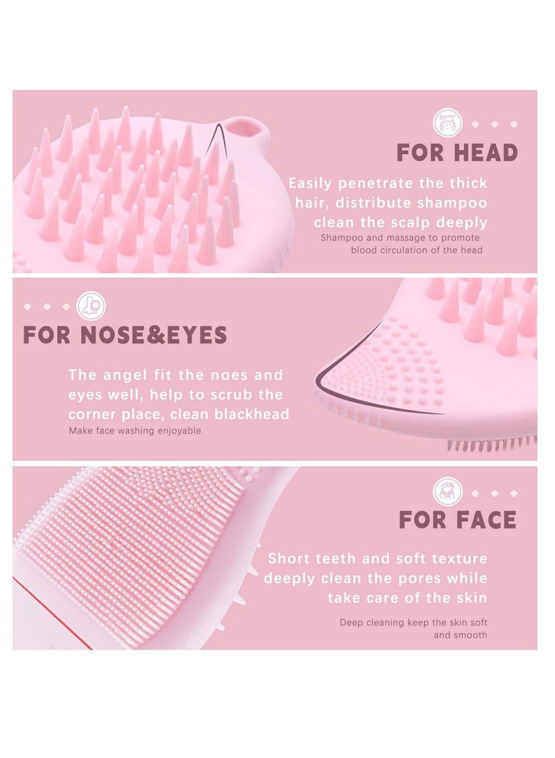 Excefore Silicone Face Wash Brush Shampoo Brush Manual Facial Cleansing Brush Multi Function Scalp Scrubber Face Hair Brush Exfoliator Cleanser for Blackheads Whiteheads Residues Removal Scalp Care 2PCS - Image 2