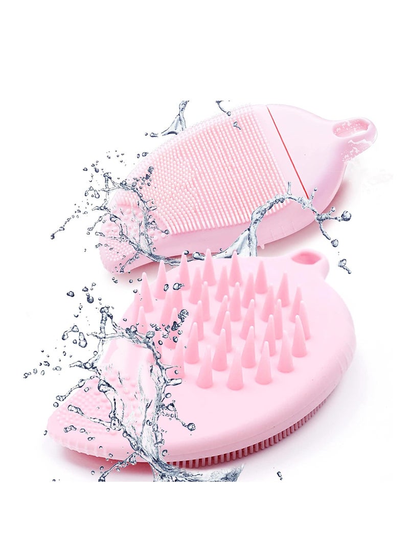 Excefore Silicone Face Wash Brush Shampoo Brush Manual Facial Cleansing Brush Multi Function Scalp Scrubber Face Hair Brush Exfoliator Cleanser for Blackheads Whiteheads Residues Removal Scalp Care 2PCS - Image 1