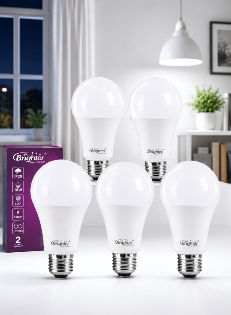 LED Light Bulbs 18W (90W Equivalent) E27 Screw Base, 6500K Cool Daylight White, IP20 Energy Saving LED Lamp, 2-Year Warranty, High Brightness, Long Life, Pack of 5 - Image 4