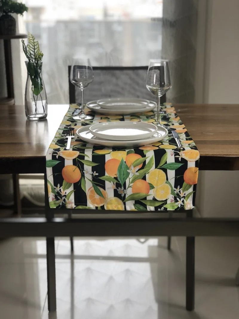Desenİzmir PatternIzmir Yellow Lemon Patterned Square Runner Cover