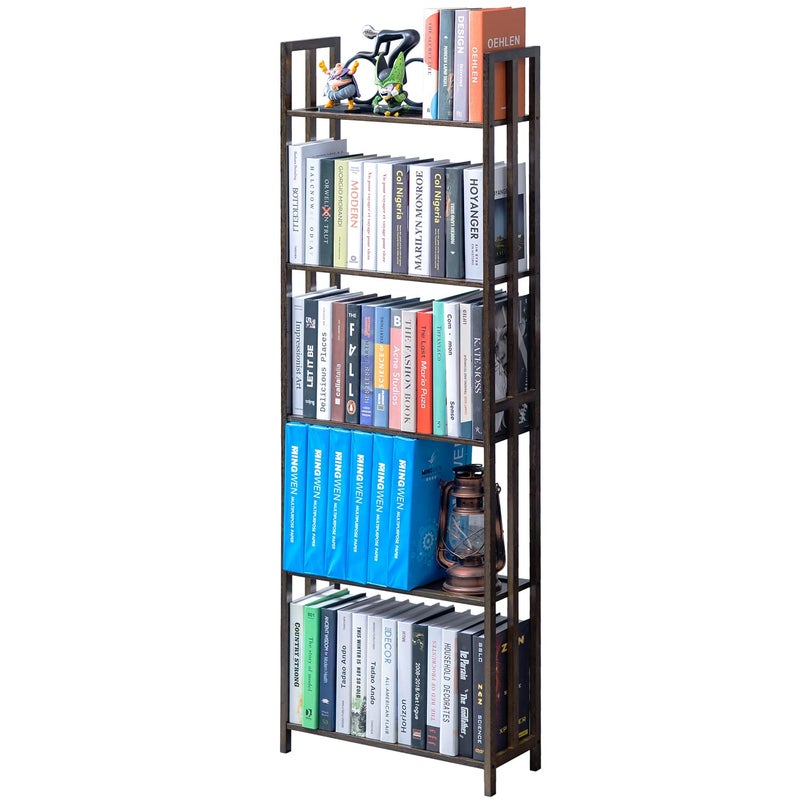 COPREE 5 Tier Bookshelf, Bamboo Space-Saving Tall Book Shelves,Walnut-Colored Freestanding Narrow Book Rack Organizer Shelving Unit Storage for Small Space, Living Room, Bedroom and Office - Image 1