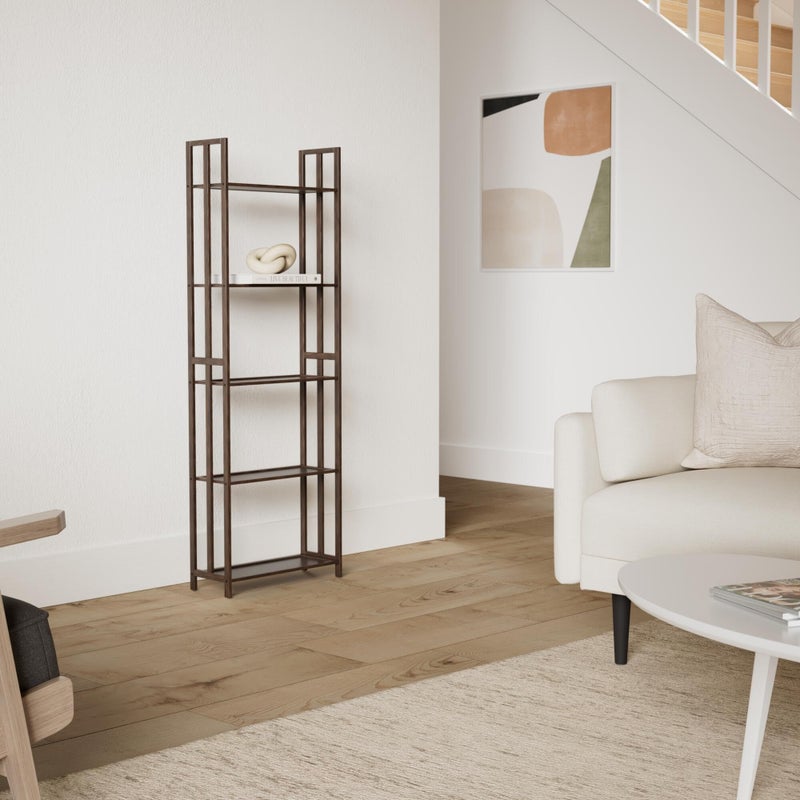 COPREE 5 Tier Bookshelf, Bamboo Space-Saving Tall Book Shelves,Walnut-Colored Freestanding Narrow Book Rack Organizer Shelving Unit Storage for Small Space, Living Room, Bedroom and Office - Image 2