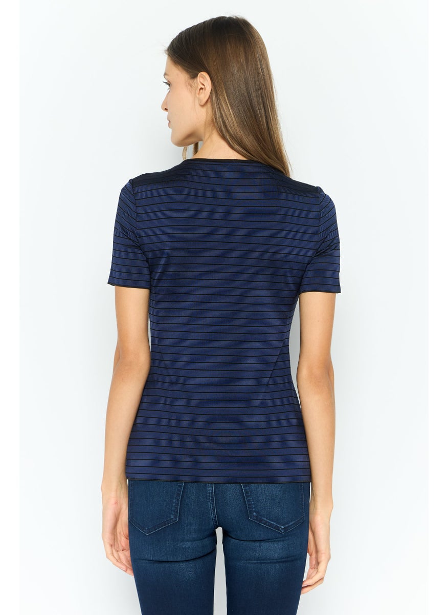 EMPORIO ARMANI Women Asymmetrical neckline Stripe Sweatshirt, Blue  - Image 3