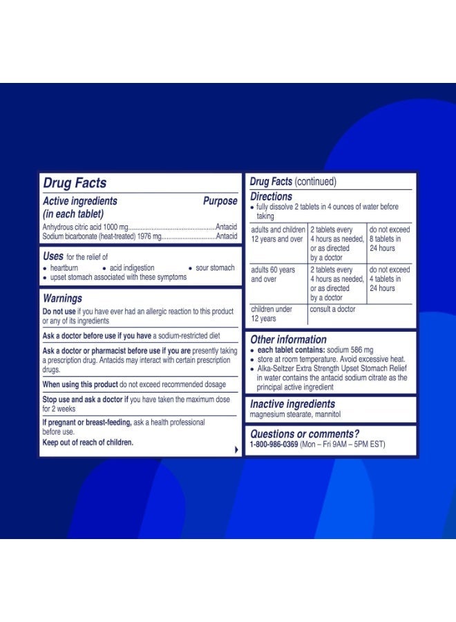 Alka-Seltzer Extra Strength Tablets, Extra-Strength Antacid & Pain Relief, Original (24 Tablets) - Image 2