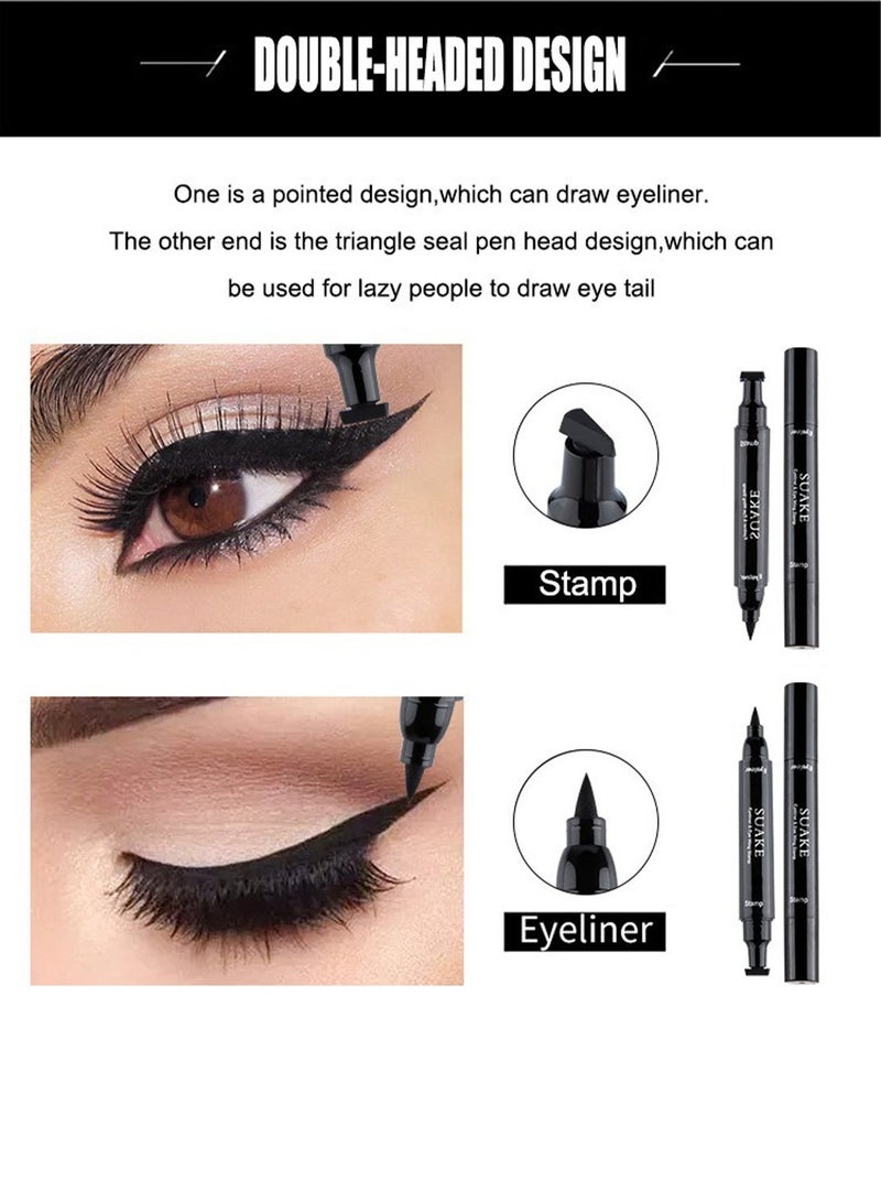 سويكي قلم تحديد العيون مع ختم رسمة جناح العين - محدد عيون أسود مقاوم للماء يدوم طويلاً - Image 3