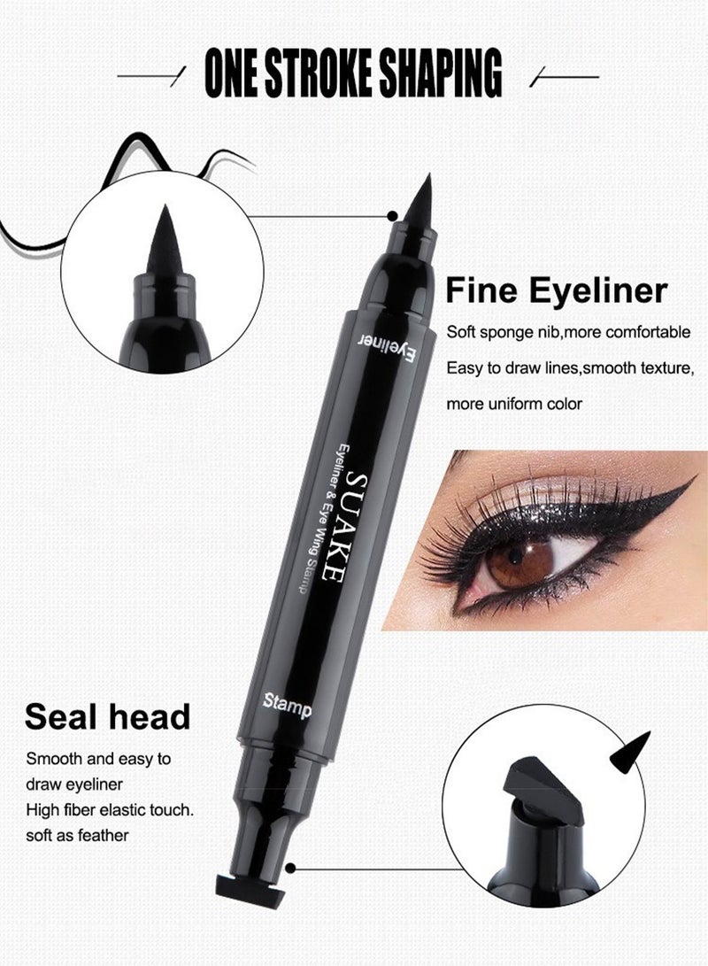 سويكي قلم تحديد العيون مع ختم رسمة جناح العين - محدد عيون أسود مقاوم للماء يدوم طويلاً - Image 2