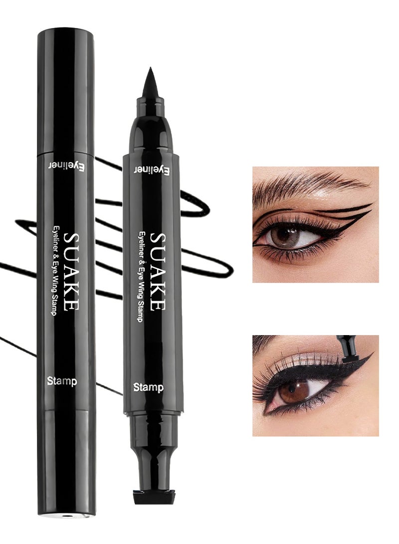 سويكي قلم تحديد العيون مع ختم رسمة جناح العين - محدد عيون أسود مقاوم للماء يدوم طويلاً - Image 1