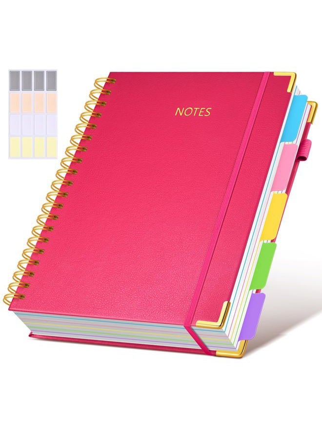 dilitego Hardcover Spiral Notebook 8.5"x11" Journal with Removable Dividers Tabs, 300 Pages Leather 5 Subject Notebook College Ruled, Large A4 Notebooks for Work School, Lined Journal for Women, A4 Rose - Image 1