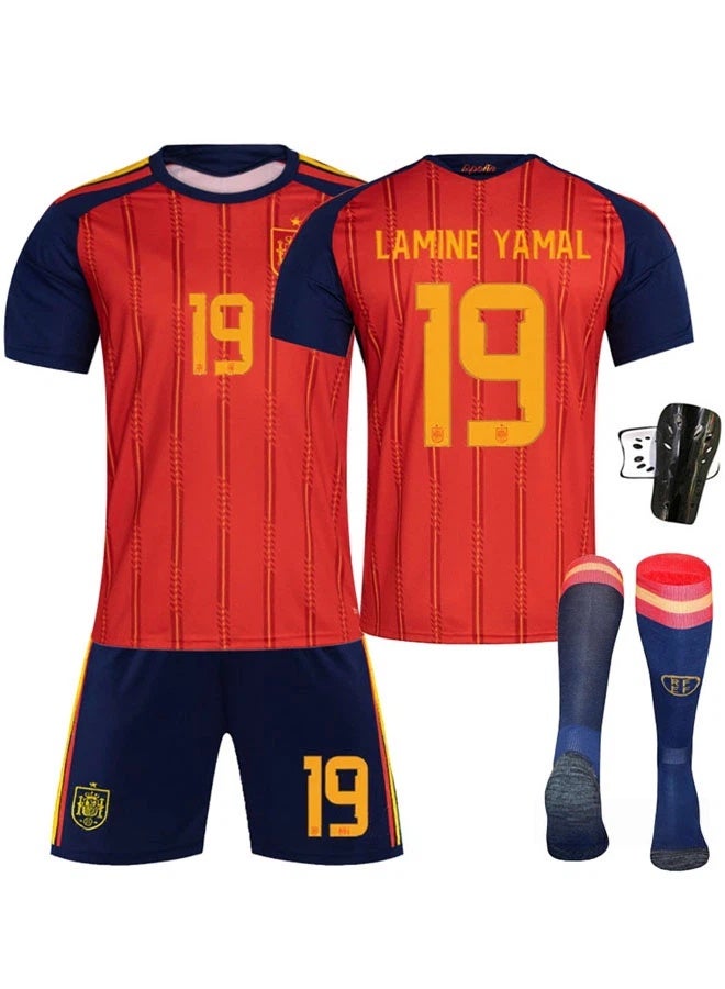 Spain 2025-2026 World Cup #19 LAMINE YAMAL football jersey shorts socks + Protective Gear Set children's Size and adult Size Gifts for fans and friends - Image 1