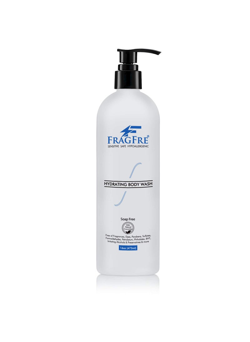 FRAGFRE FRAGFRE Sensitive Body Wash 16 oz - Paraben Free Sulfate Free Body Cleanser - Hypoallergenic for Delicate and Flaky Skins - No Synthetic Fragrance - Cucumber for Hydration Mild Aroma - Vegan No Gluten 