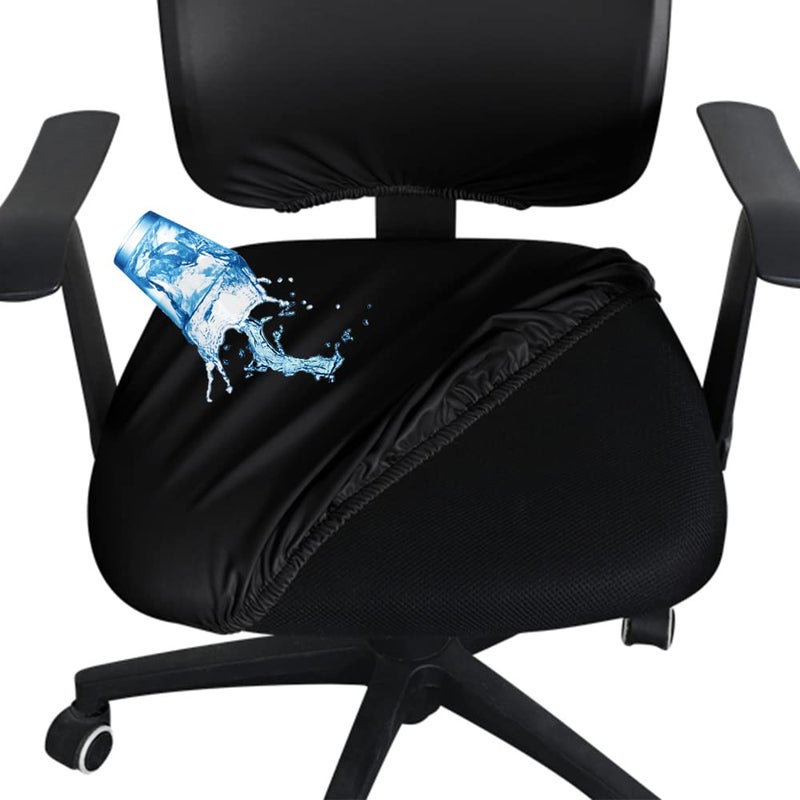 Shukii Black Waterproof PU Leather Chair Cover  Office Desk Chair Seat Protector Stretchable Rotating High for Computer Chair Reusable Easy Care Machine Washable