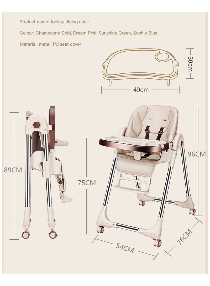 GT-Wheel Foldable Baby High Chair 4 in 1 with Wheels, converts to Infant Floor Seat, Toddler Booster Chair, Kids Table - Image 4