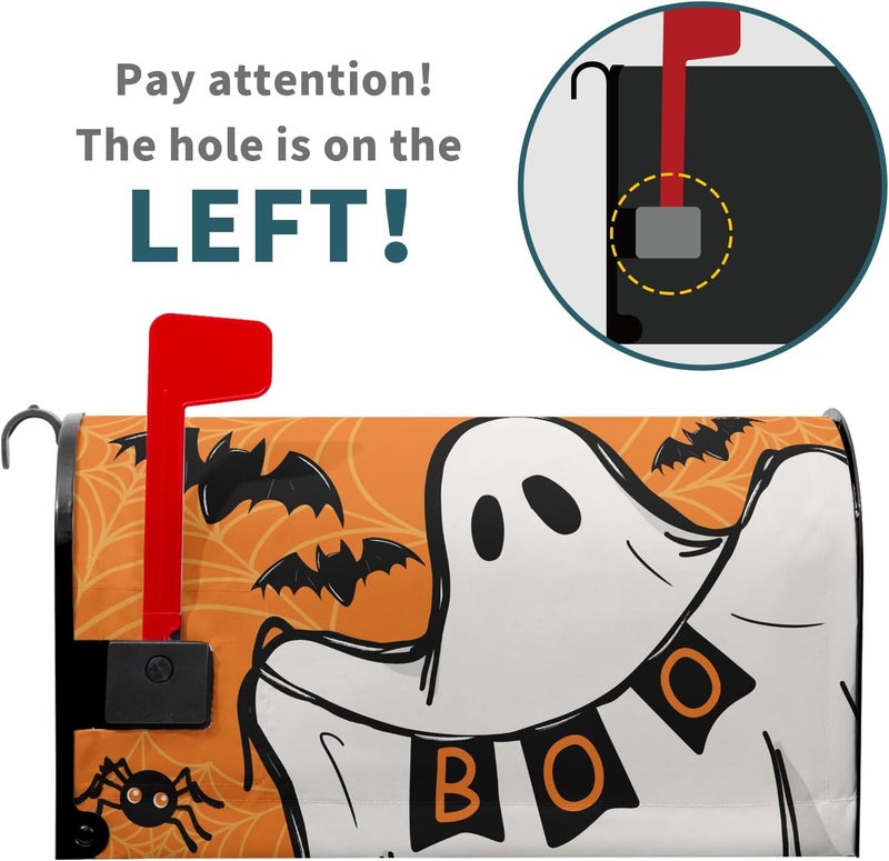 Anyako Halloween Ghost Boo Orange Mailbox Covers Magnetic Standard Size 18" X 21",Spooky Bat Spider Web Mailbox Wraps Post Letter Box Cover for Holiday Garden Yard Decor - Image 2