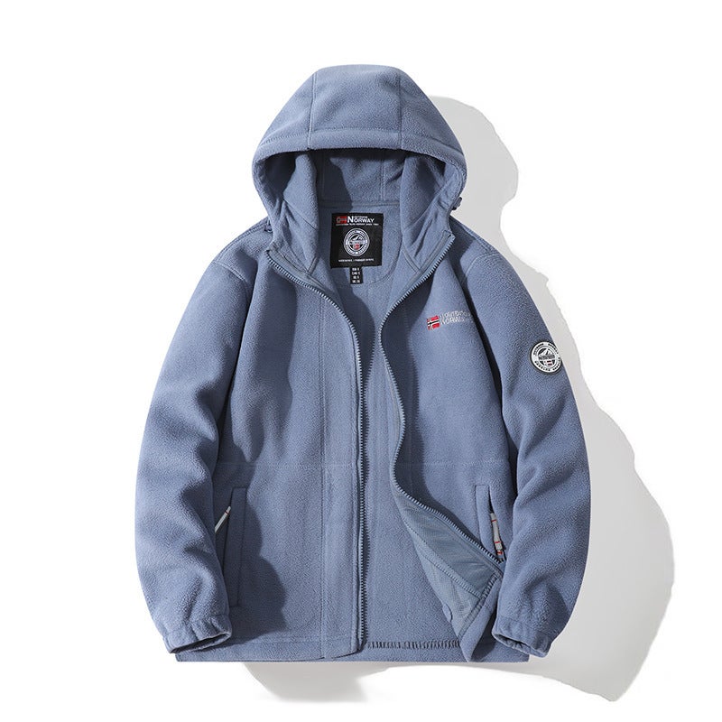 Thickened Double-Layer Fleece Lined Hooded Thermal Cotton Jacket Coat for Men And Women Outdoor Exploration Warm Coat sky blue - Image 1