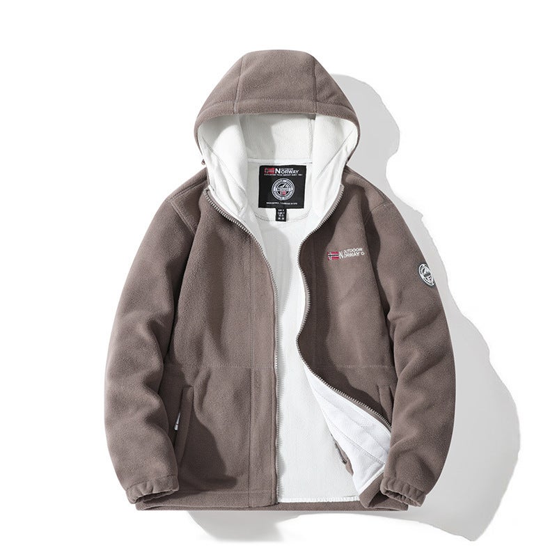 Thickened Double-Layer Fleece Lined Hooded Thermal Cotton Jacket Coat for Men And Women Outdoor Exploration Warm Coat sky blue - Image 2