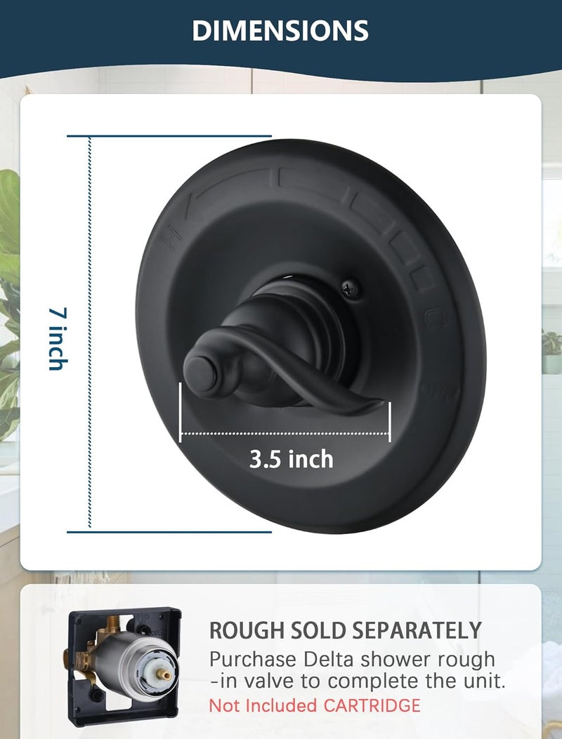 DLymtrx Replacement for Delta 13/14 Series BT14096 Trim Kit, Shower Cover Plate with Handle (Cartridge and Valve Not Included),Matte Black - Image 5
