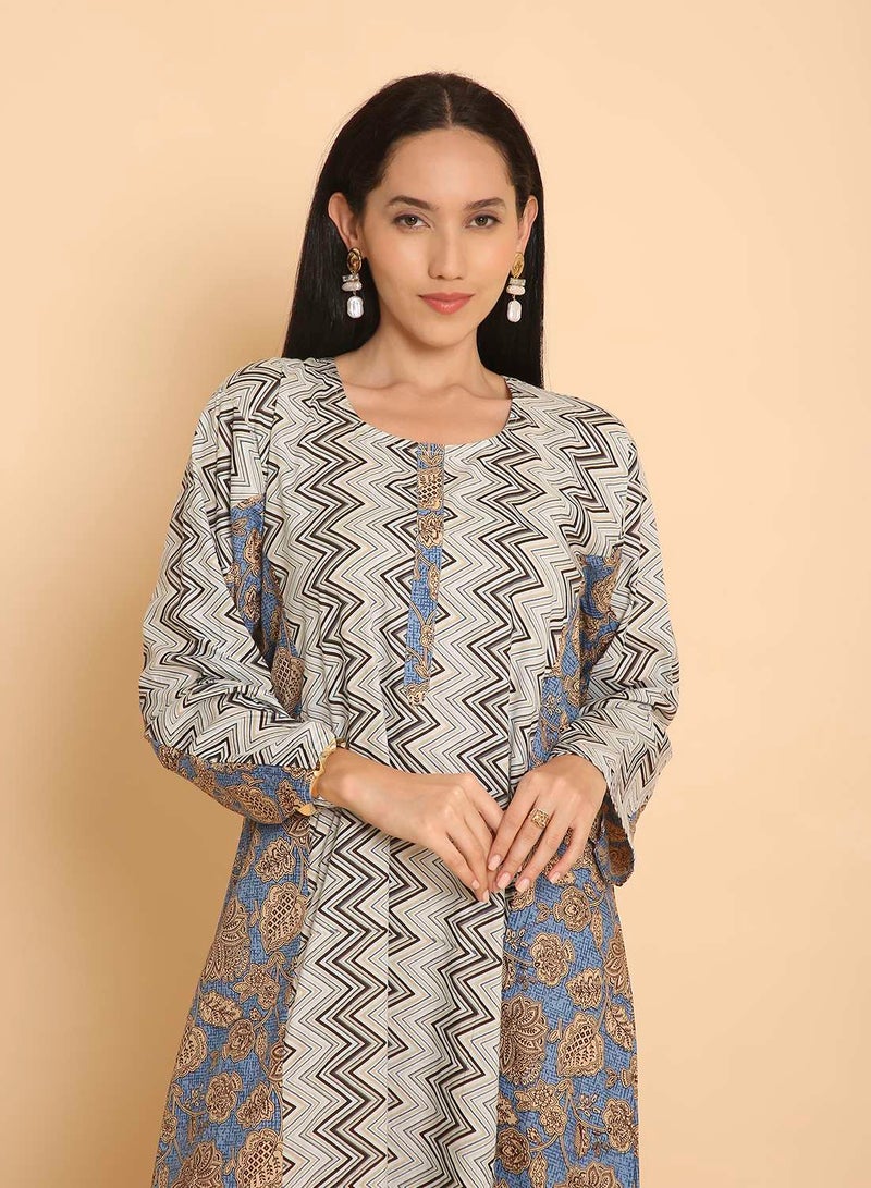 HANA & SARA Long traditional printed arabic kaftan jalabiya dress for women - Image 3