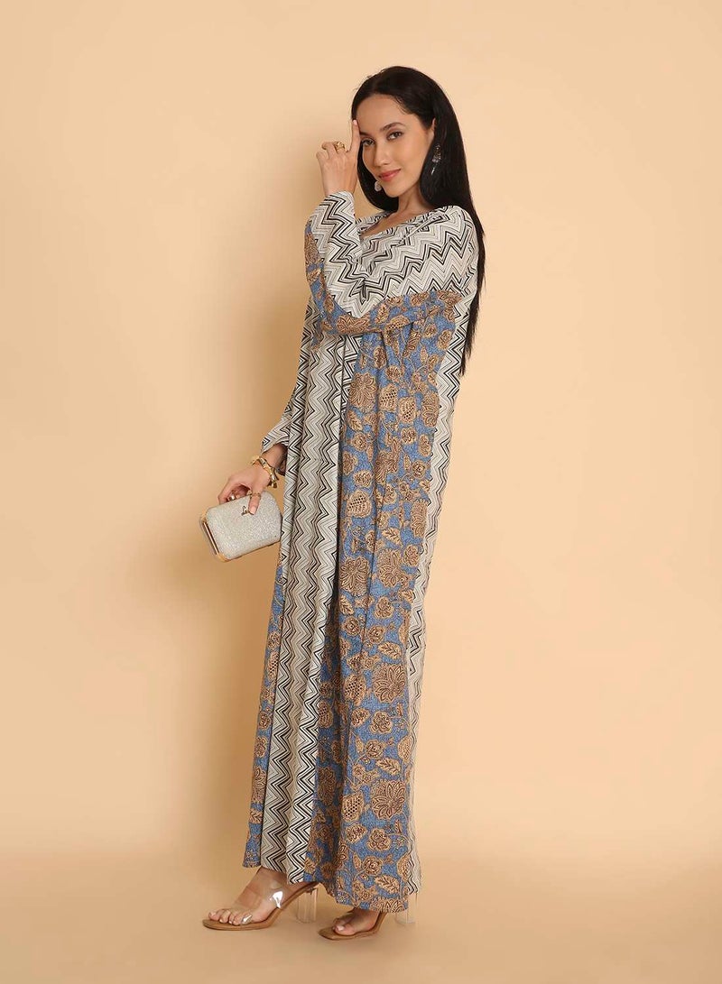 HANA & SARA Long traditional printed arabic kaftan jalabiya dress for women - Image 5
