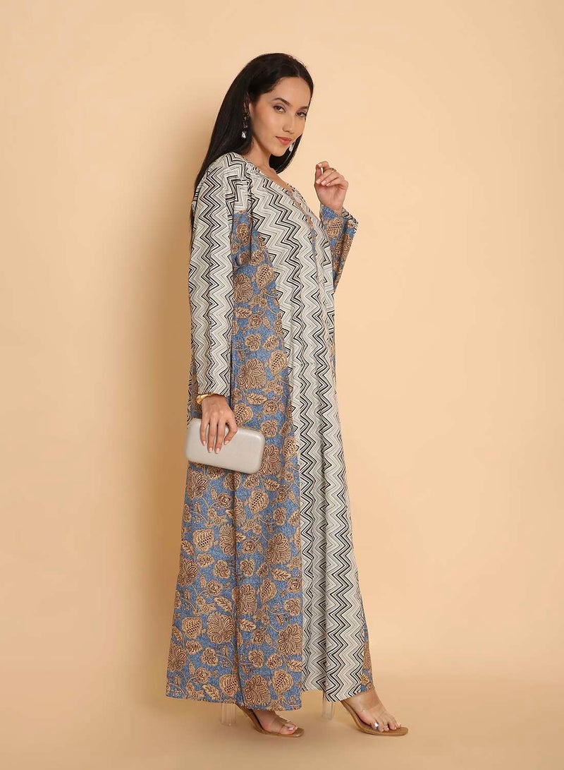 HANA & SARA Long traditional printed arabic kaftan jalabiya dress for women - Image 4