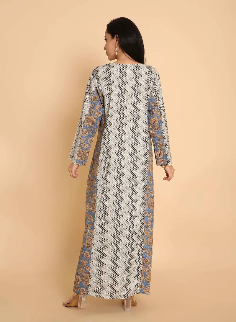 HANA & SARA Long traditional printed arabic kaftan jalabiya dress for women
