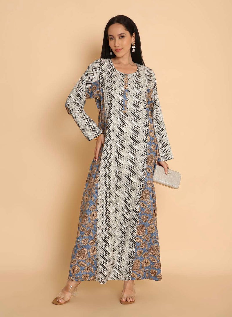 HANA & SARA Long traditional printed arabic kaftan jalabiya dress for women - Image 1