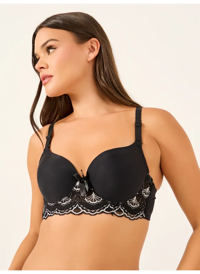 ستايلي Styli Pack of 2 - Padded Wired Balconette Bra with Floral Scallop Detail