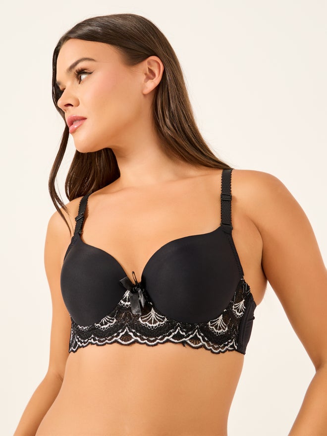 Styli Pack of 2 - Padded Wired Balconette Bra with Floral Scallop Detail - Image 2