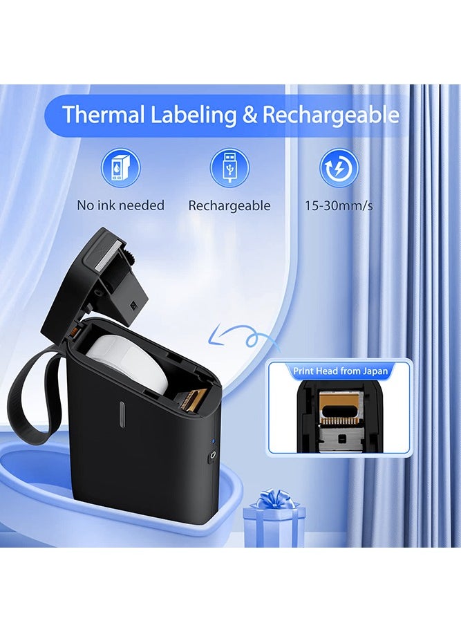 NIIMBOT - D11 Label Maker Machine Portable Bluetooth Sticker Label Printer with 1 Roll 12*40mm White Tape, USB Rechargeable, Inkless Thermal Label Maker with 10-15mm Print Width, Ideal for Office Home Organization and Small Business Supplies, Black - Image 1