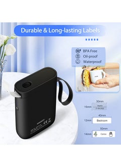 NIIMBOT D11 Label Maker Machine Portable Bluetooth Sticker Label Printer with 1 Roll 12*40mm White Tape, USB Rechargeable, Inkless Thermal Label Maker with 10-15mm Print Width, Ideal for Office Home Organization and Small Business Supplies, Black  - Image 3