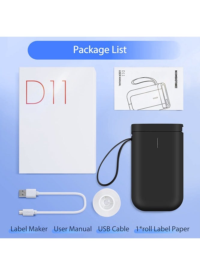 NIIMBOT - D11 Label Maker Machine Portable Bluetooth Sticker Label Printer with 1 Roll 12*40mm White Tape, USB Rechargeable, Inkless Thermal Label Maker with 10-15mm Print Width, Ideal for Office Home Organization and Small Business Supplies, Black - Image 1