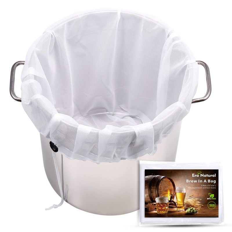 Eraturalky Extra Large Brew Bags Reusable,3 Pack 26"x22"Fine Mesh Strainer Bag for Home Brewing Hops Grains Wine Beer Making Drawstring Straining Brew in a Bag - Image 1