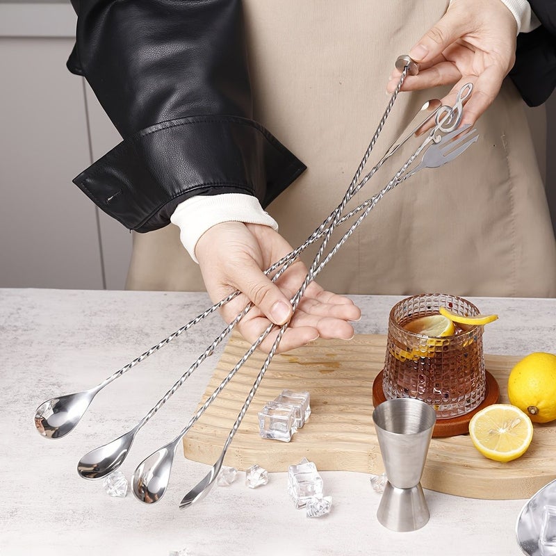 1 4 Pieces Stainless Steel 304 Long Handle Stirring Spoon Cocktail Mixing Rod Ice Spoon Soup Coffee Tea Stirrer Type D - Image 1
