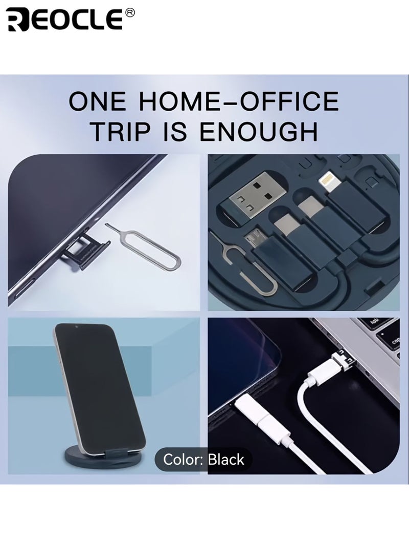 REOCLE 5-In-1 Multifunctional Data Cable Storage Box Portable USB Connector Adapter Kit Fast 60w Charging Multiple Interfaces Self-pin for Card Removal Convenient Storage - Image 3