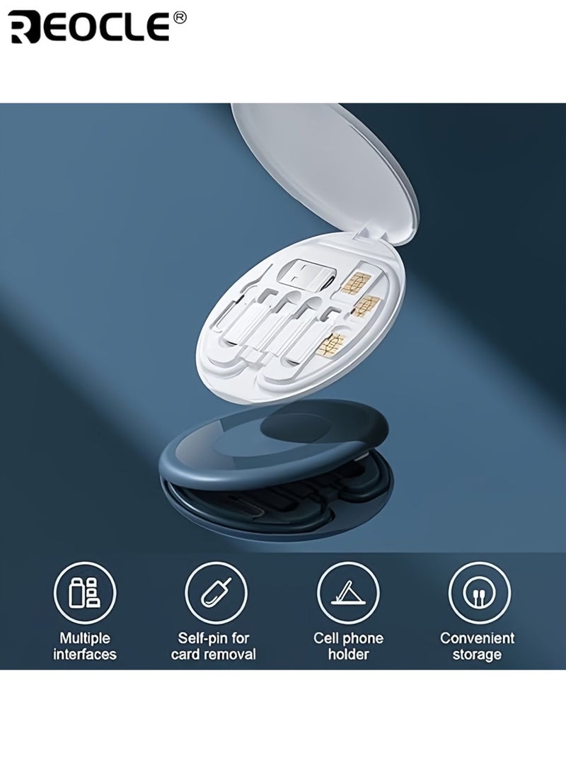 REOCLE 5-In-1 Multifunctional Data Cable Storage Box Portable USB Connector Adapter Kit Fast 60w Charging Multiple Interfaces Self-pin for Card Removal Convenient Storage - Image 5