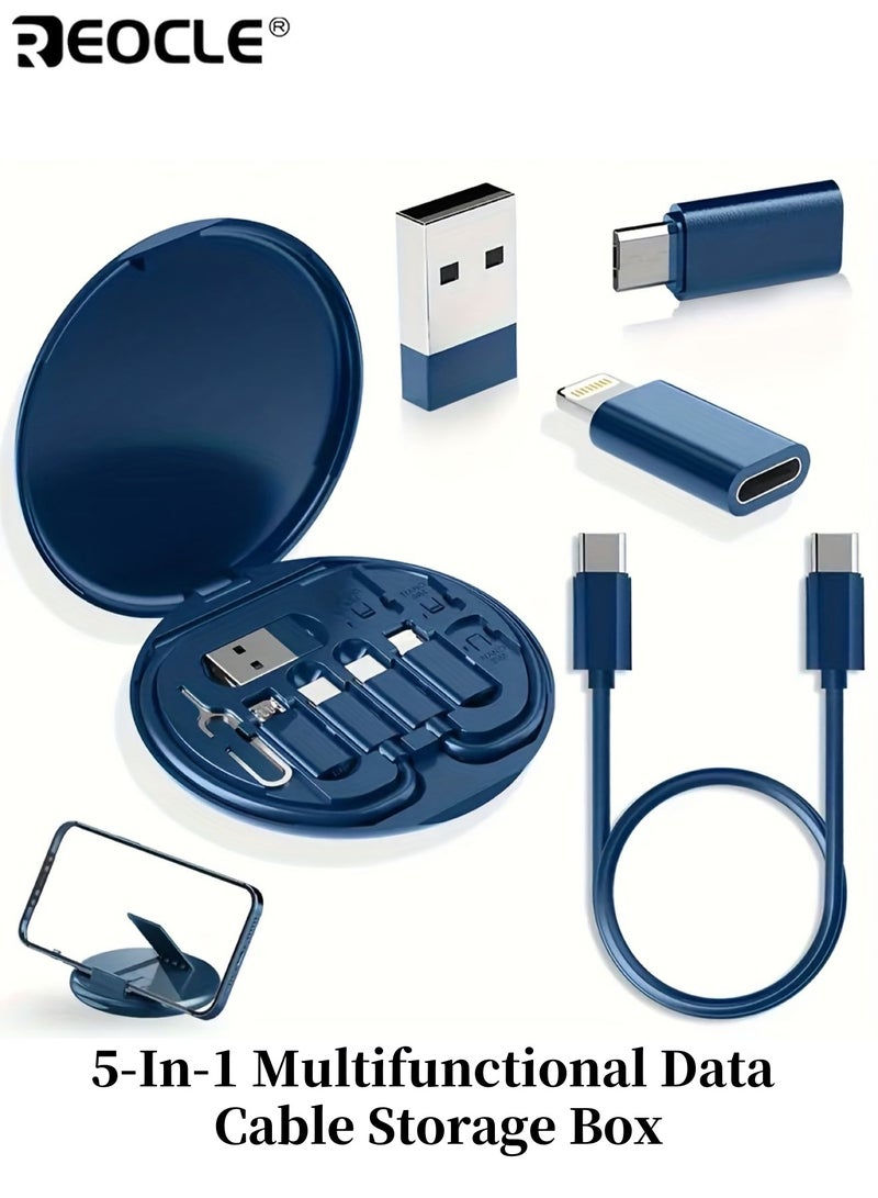 REOCLE 5-In-1 Multifunctional Data Cable Storage Box Portable USB Connector Adapter Kit Fast 60w Charging Multiple Interfaces Self-pin for Card Removal Convenient Storage - Image 1