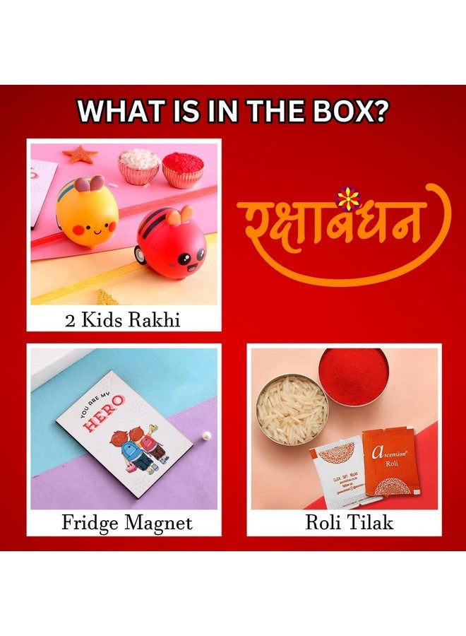 أسينشين مجموعة الصعود المكونة من قطعتين من راخي للأطفال من أجل بهايا راكشا باندهان راخي، مجموعة راخي للأطفال من الرسوم المتحركة مع مغناطيس ثلاجة "أنت بطلي" ورولي تيلاك - Image 4