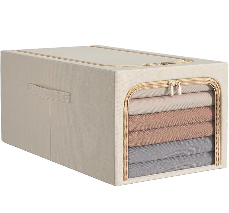 HOMENITY Clothes Storage Box Quilts Storage Organizer with Metal Frame Handle Multifunctional Foldable Storage Box Container for Home Bedroom 39 Litre - Image 1
