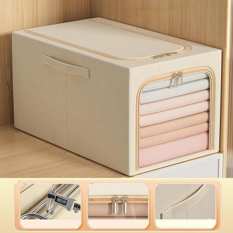 HOMENITY Clothes Storage Box Quilts Storage Organizer with Metal Frame Handle Multifunctional Foldable Storage Box Container for Home Bedroom 39 Litre - Image 3
