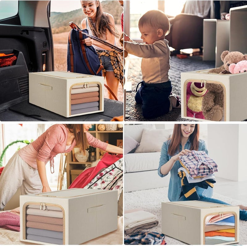 HOMENITY Clothes Storage Box Quilts Storage Organizer with Metal Frame Handle Multifunctional Foldable Storage Box Container for Home Bedroom 39 Litre - Image 5