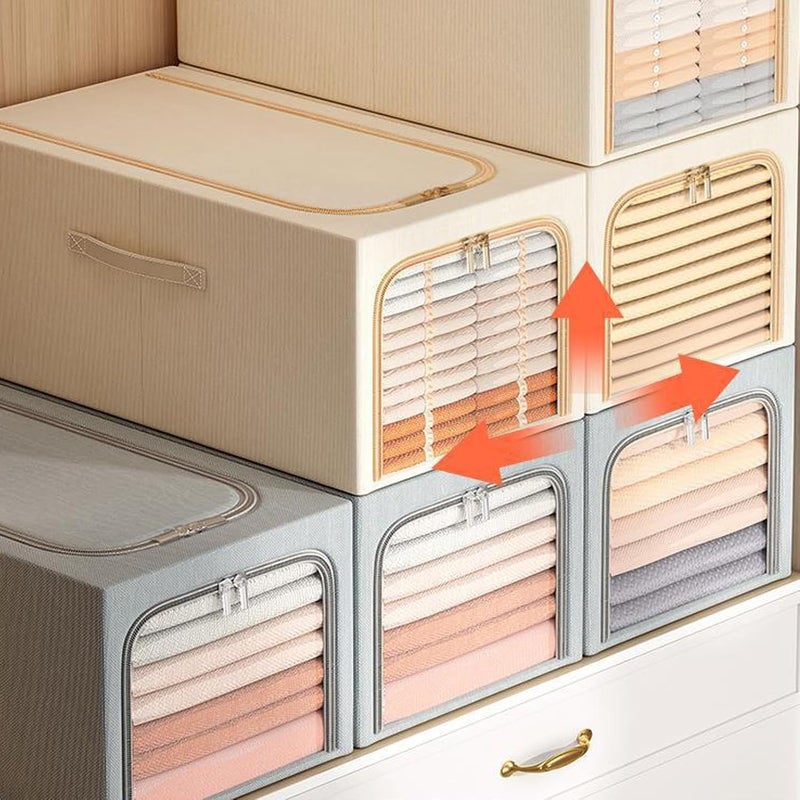 HOMENITY Clothes Storage Box Quilts Storage Organizer with Metal Frame Handle Multifunctional Foldable Storage Box Container for Home Bedroom 39 Litre - Image 2