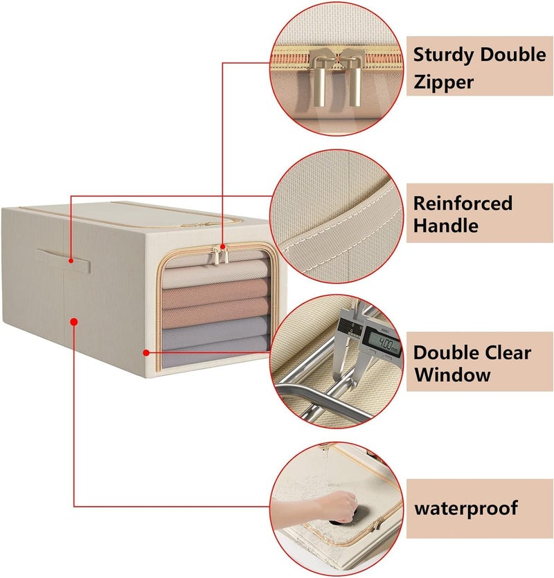 HOMENITY Clothes Storage Box Quilts Storage Organizer with Metal Frame Handle Multifunctional Foldable Storage Box Container for Home Bedroom 39 Litre - Image 4