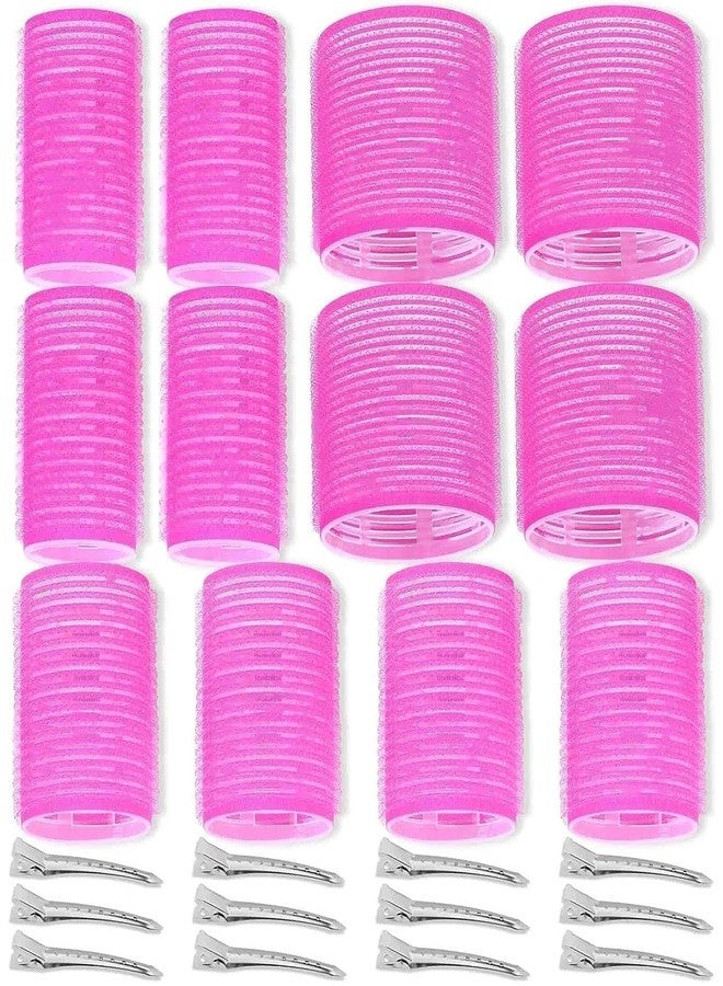 VIVIAN Self Grip Hair Rollers Curlers 24 Pcs Set with 12Pcs Heatless Hair Rollers 3 Sizes (4 Jumbo, 4 Large & 4 Medium) and 12 Pcs Hair Clips for Long Short Thick Fine Thin Hair Volume (pink) - Image 1