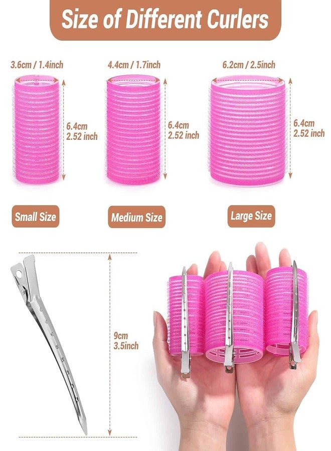 VIVIAN Self Grip Hair Rollers Curlers 24 Pcs Set with 12Pcs Heatless Hair Rollers 3 Sizes (4 Jumbo, 4 Large & 4 Medium) and 12 Pcs Hair Clips for Long Short Thick Fine Thin Hair Volume (pink) - Image 3