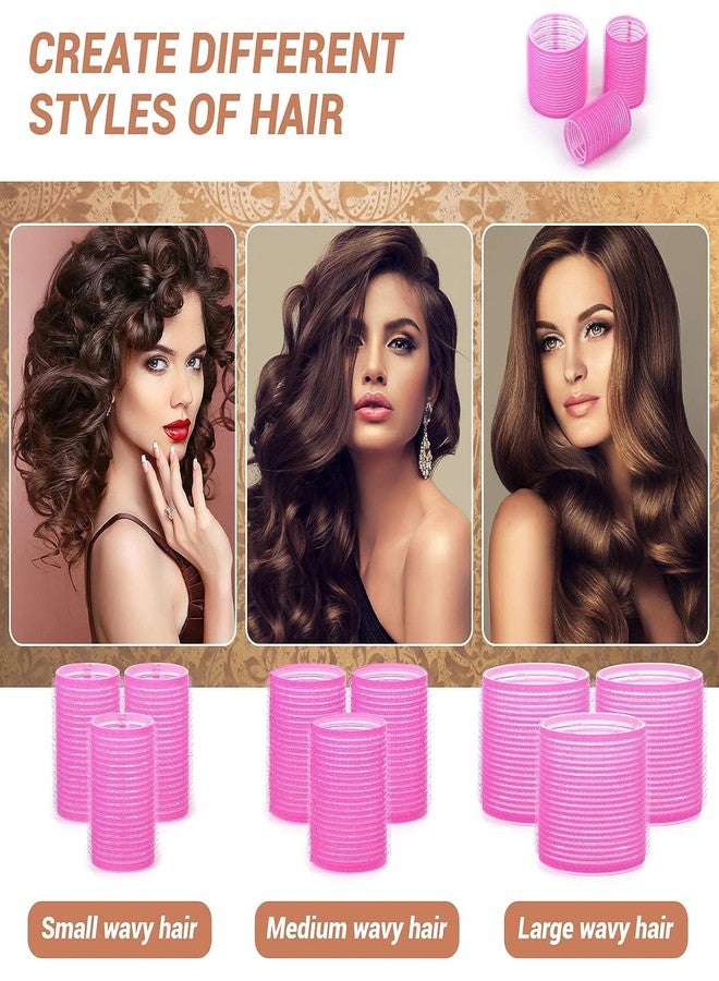 VIVIAN Self Grip Hair Rollers Curlers 24 Pcs Set with 12Pcs Heatless Hair Rollers 3 Sizes (4 Jumbo, 4 Large & 4 Medium) and 12 Pcs Hair Clips for Long Short Thick Fine Thin Hair Volume (pink) - Image 5