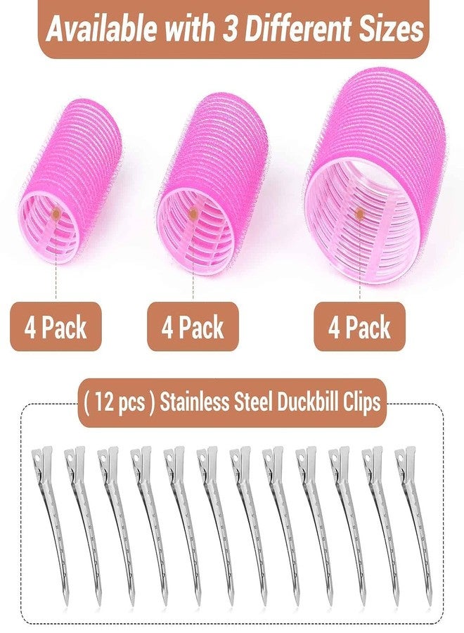 VIVIAN Self Grip Hair Rollers Curlers 24 Pcs Set with 12Pcs Heatless Hair Rollers 3 Sizes (4 Jumbo, 4 Large & 4 Medium) and 12 Pcs Hair Clips for Long Short Thick Fine Thin Hair Volume (pink) - Image 2