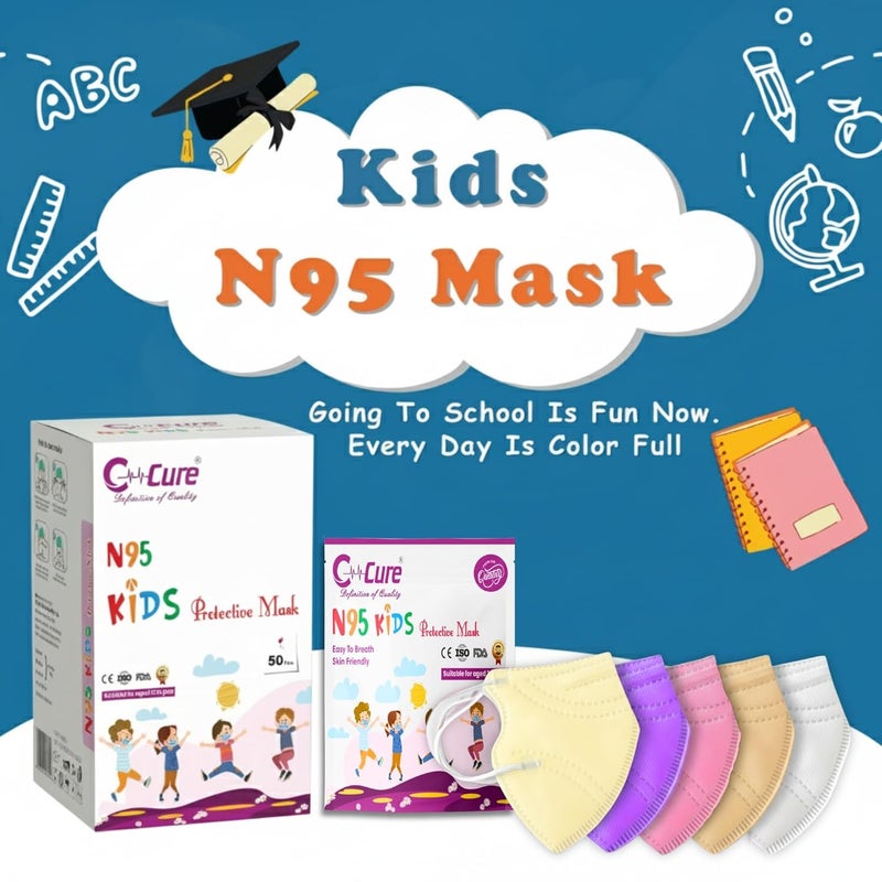C-Cure Kids N95 Mask For 8-12 Years Reusable 5 Layer Face Mask For Kids Boys And Girls Mask N95 Mask For Kids Disposable Use And Throw Masks (Multicolor) - Image 5