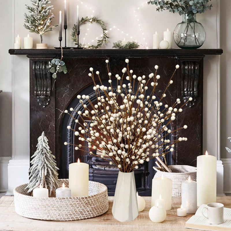 MG MagicGarden 24 PCS White Berry Picks 17 Inch Tall Christmas Berry Stems Christmas Tree Branches with White Berries for Xmas Tree Winter Holiday Vase Filler Centerpiece Flower Arrangement - Image 3