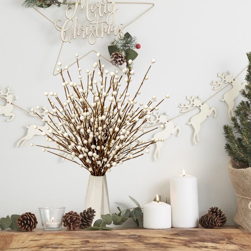MG MagicGarden 24 PCS White Berry Picks 17 Inch Tall Christmas Berry Stems Christmas Tree Branches with White Berries for Xmas Tree Winter Holiday Vase Filler Centerpiece Flower Arrangement - Image 2