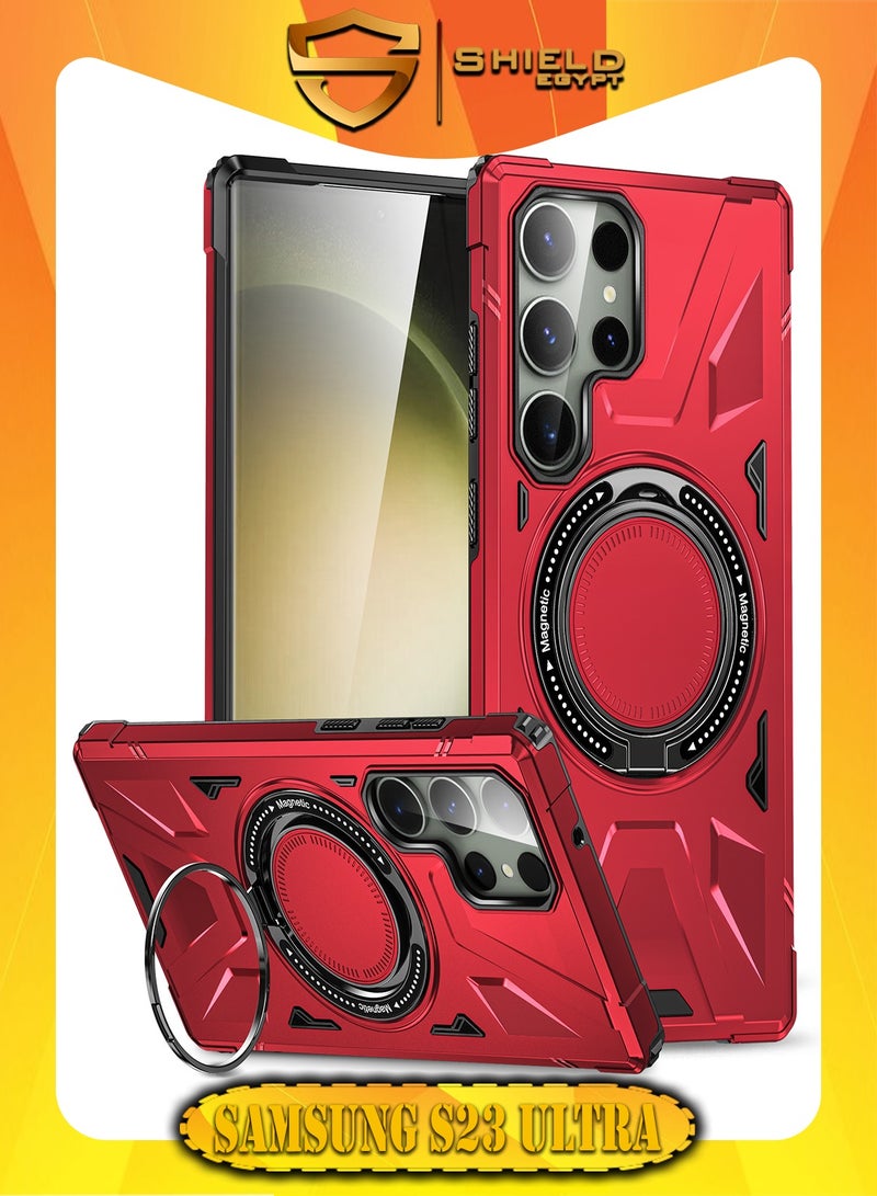 SHIELD EGYPT SHIELD EGYPT For Samsung Galaxy S23 Ultra Case Mag-Safe Magnetic Shockproof Phone Case with Ring Holder (Red)